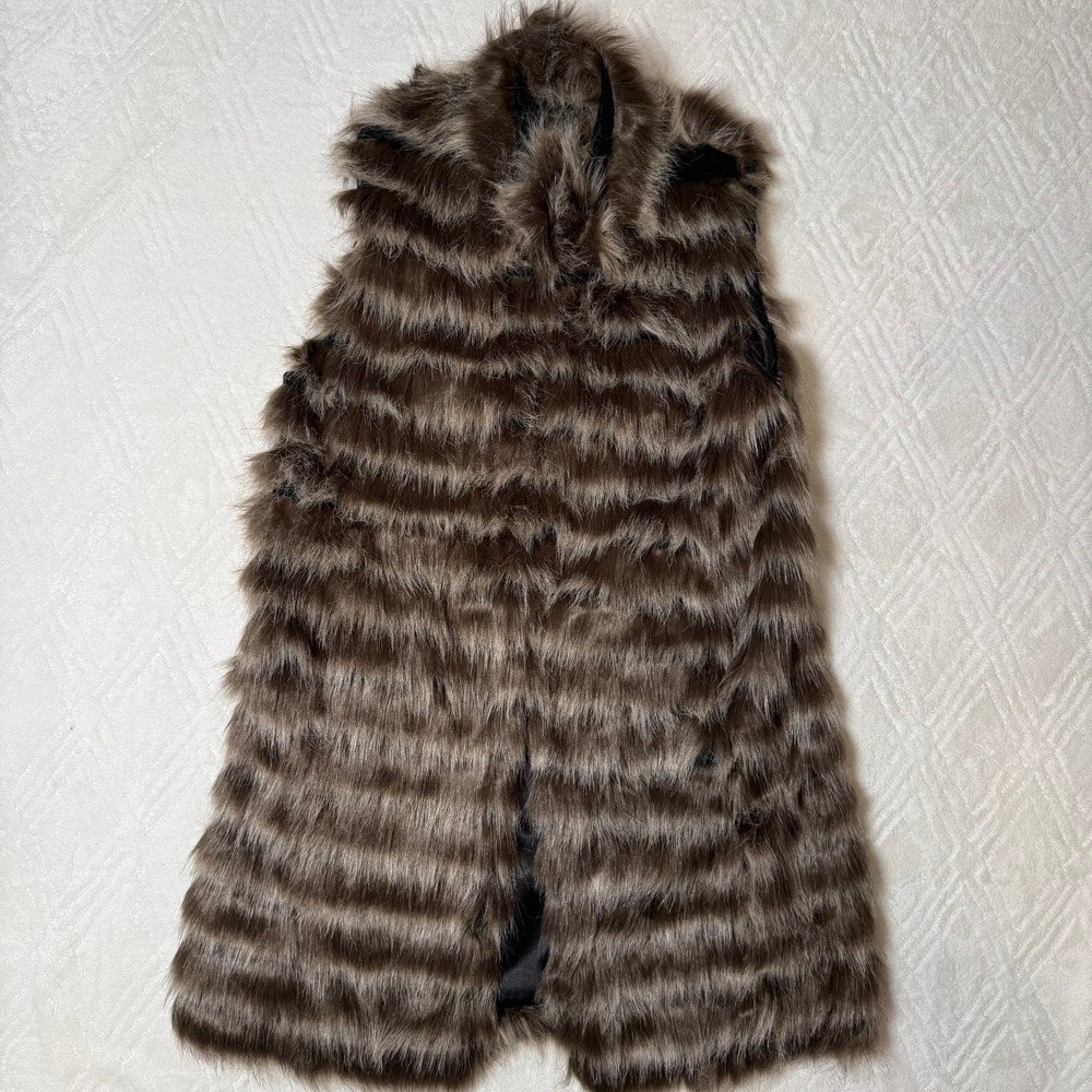Mob Wife Glam Donna Salyers S Chinchilla Faux Fur Long Vest Brown Striped